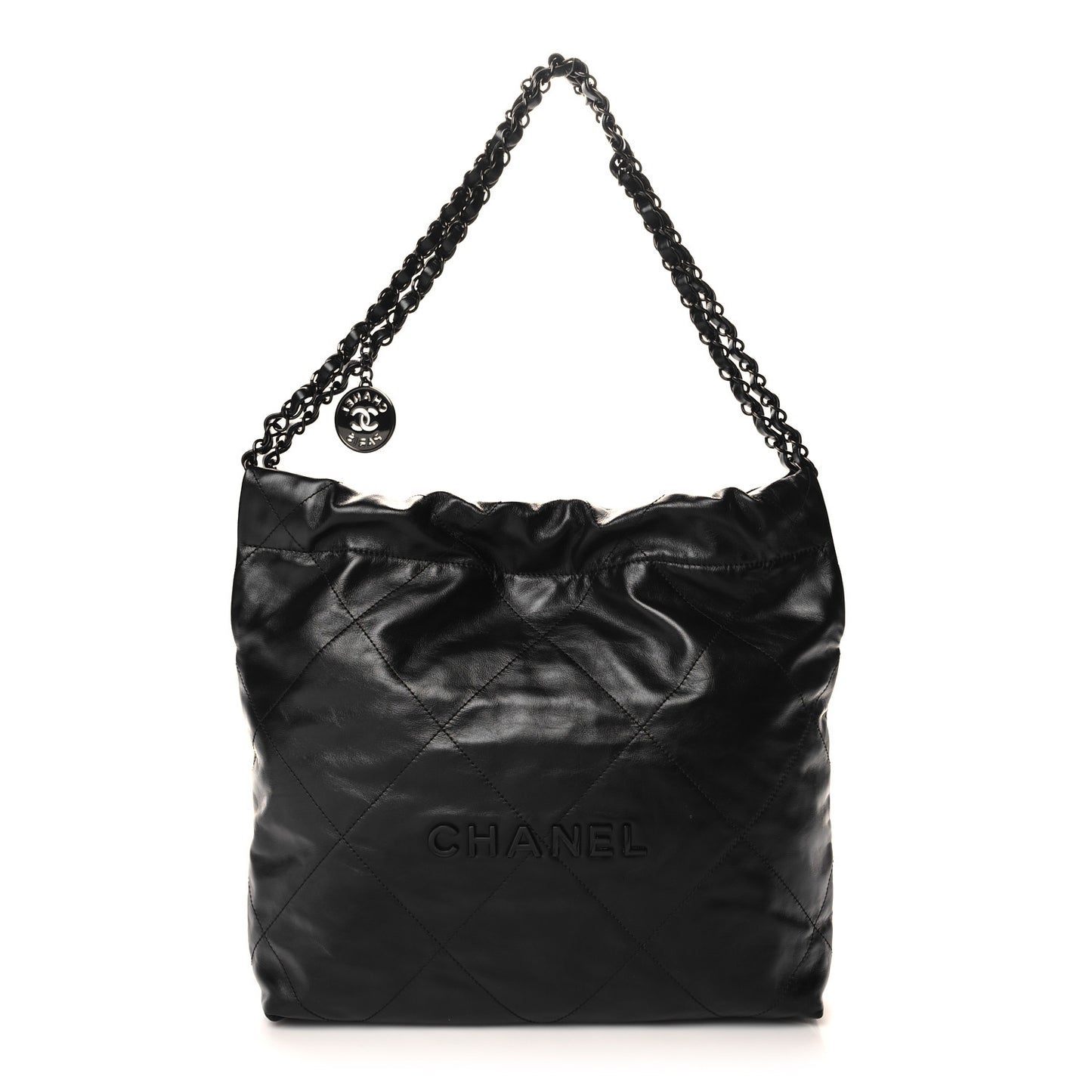 Shiny Calfskin Quilted Small Chanel 22 So Black