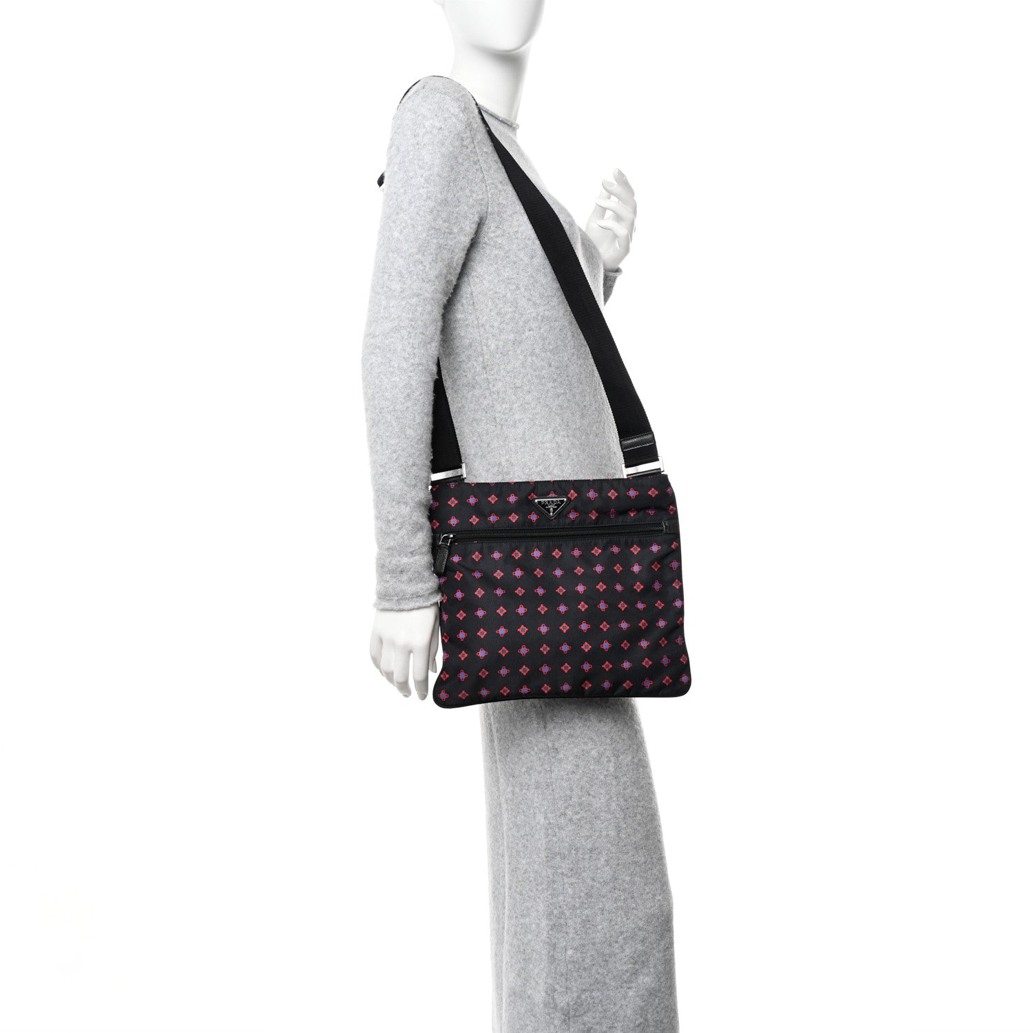 Prada Tessuto Stampato Nylon Flat Messenger Bag Black 2 of 9