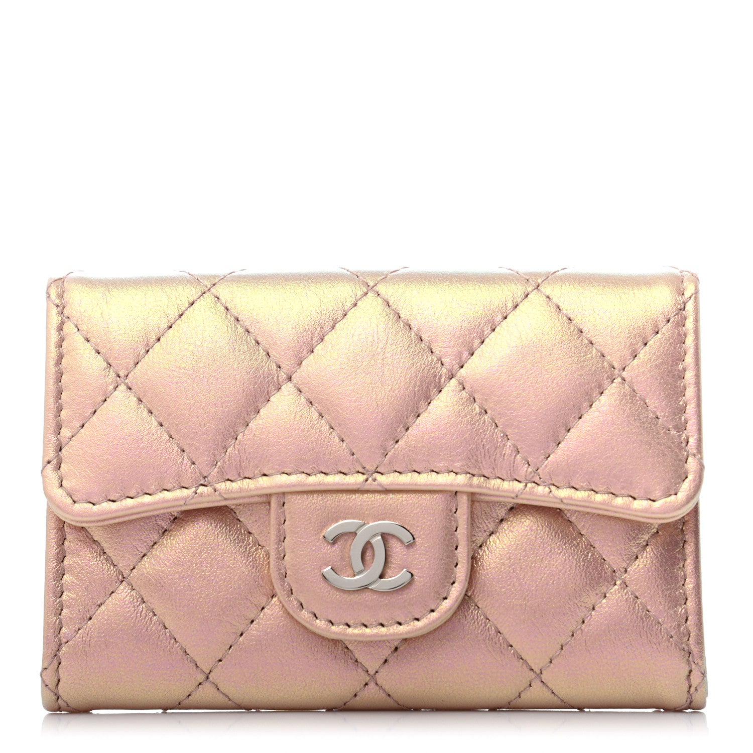 Chanel Iridescent Calfskin Quilted Flap Card Holder Wallet Pink 1 of 8