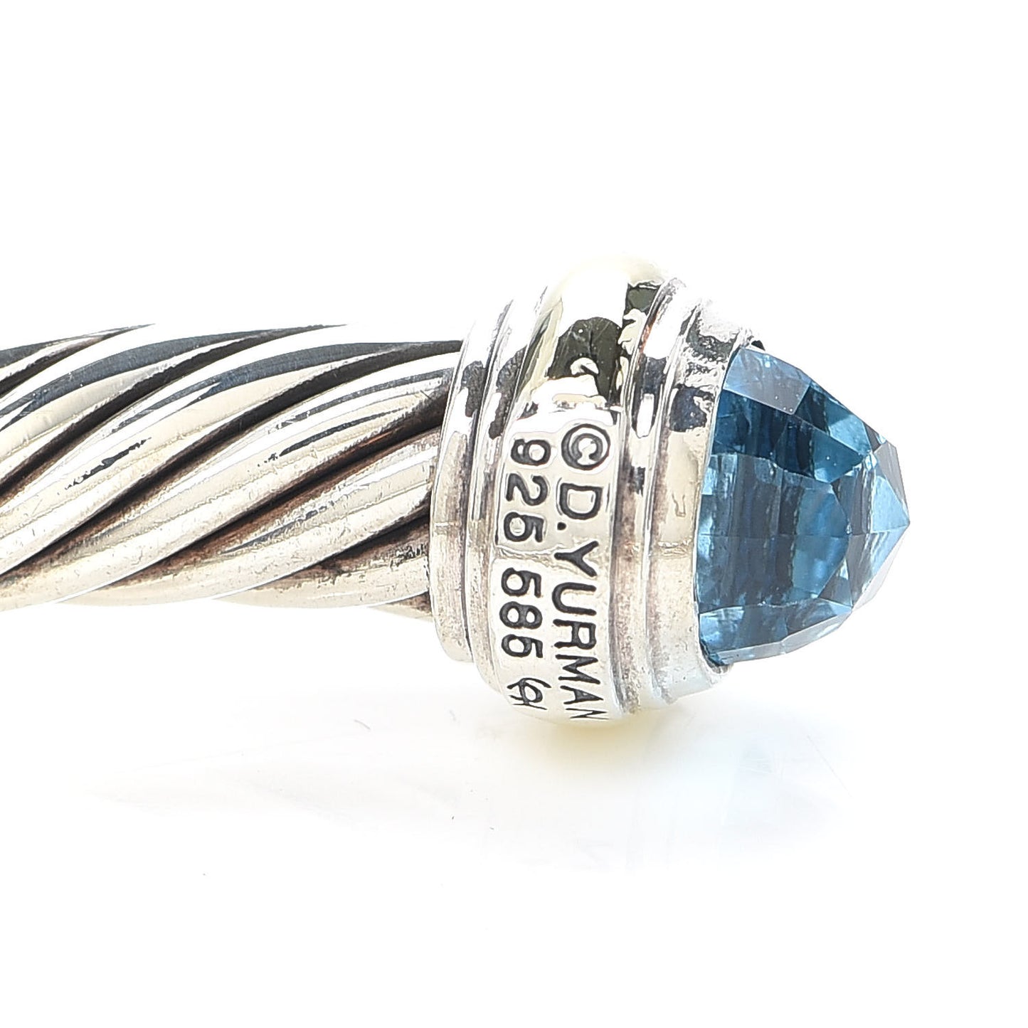 Sterling Silver 14K Yellow Gold Blue Topaz 7mm Cable Classics Bracelet