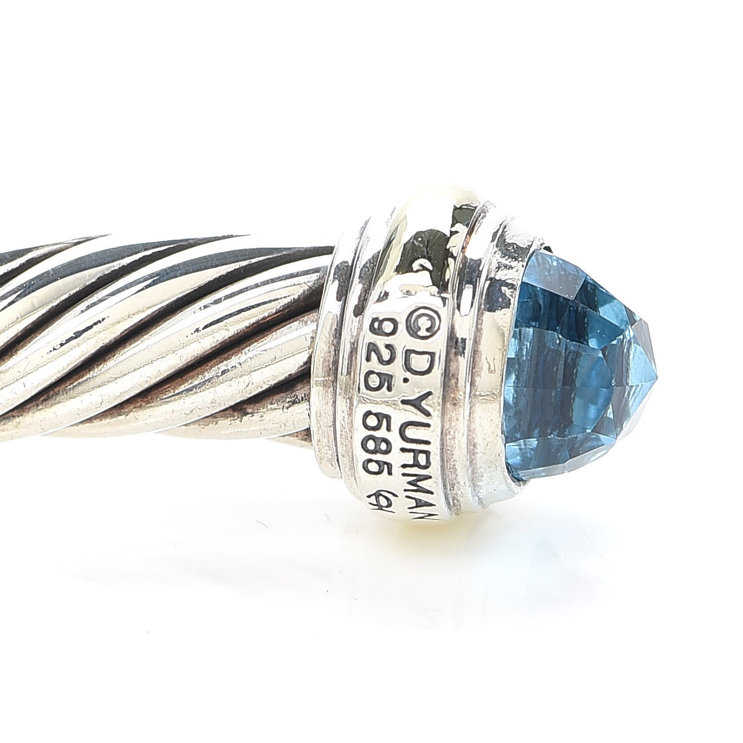 David Yurman Sterling Silver 14K Yellow Gold Blue Topaz 7mm Cable Classics Bracelet 4 of 5