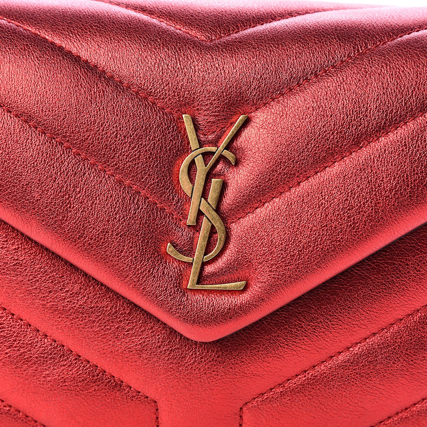 Metallic Calfskin Y Quilted Monogram Toy Loulou Crossbody Bag Red