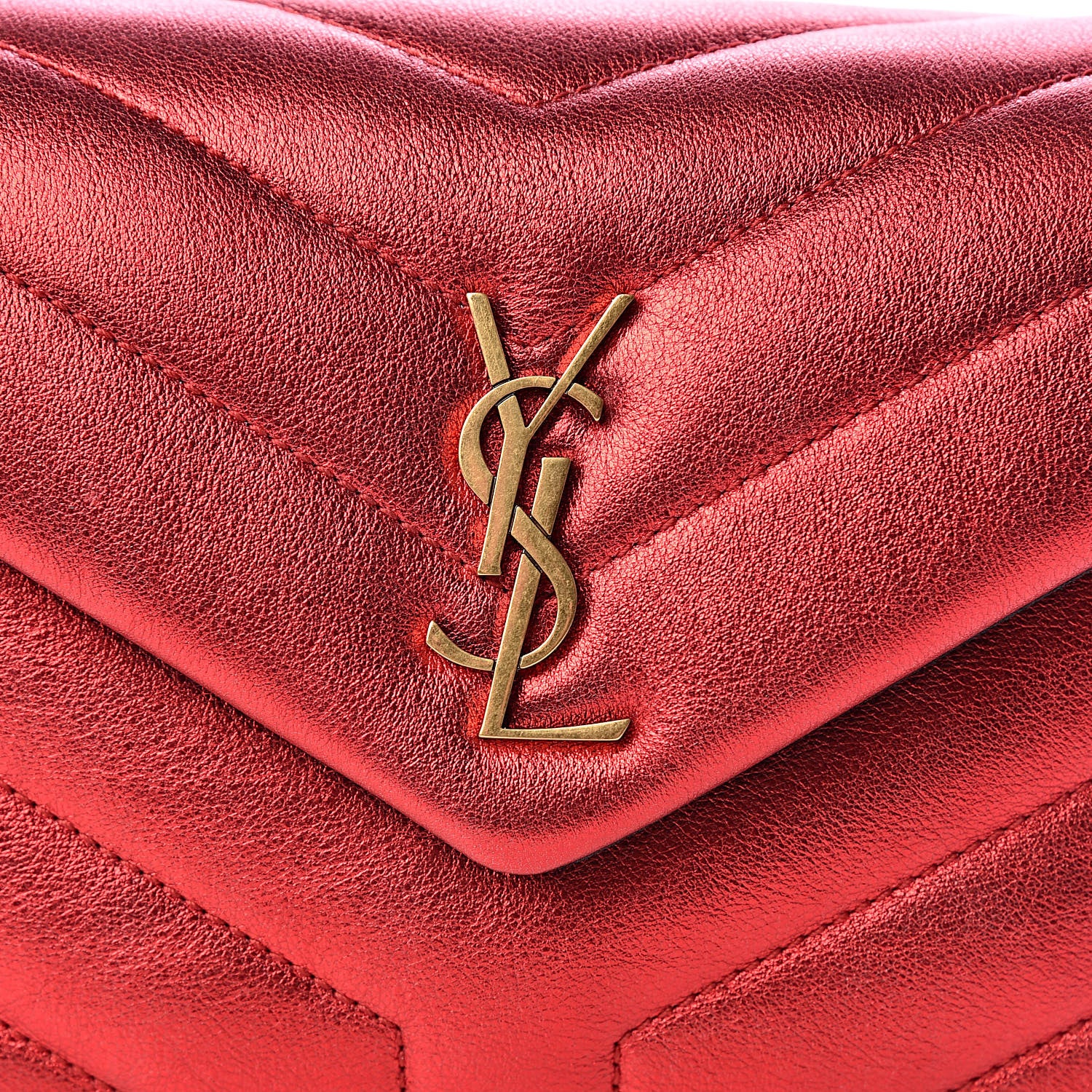 Saint Laurent Metallic Calfskin Y Quilted Monogram Toy Loulou Crossbody Bag Red 10 of 10