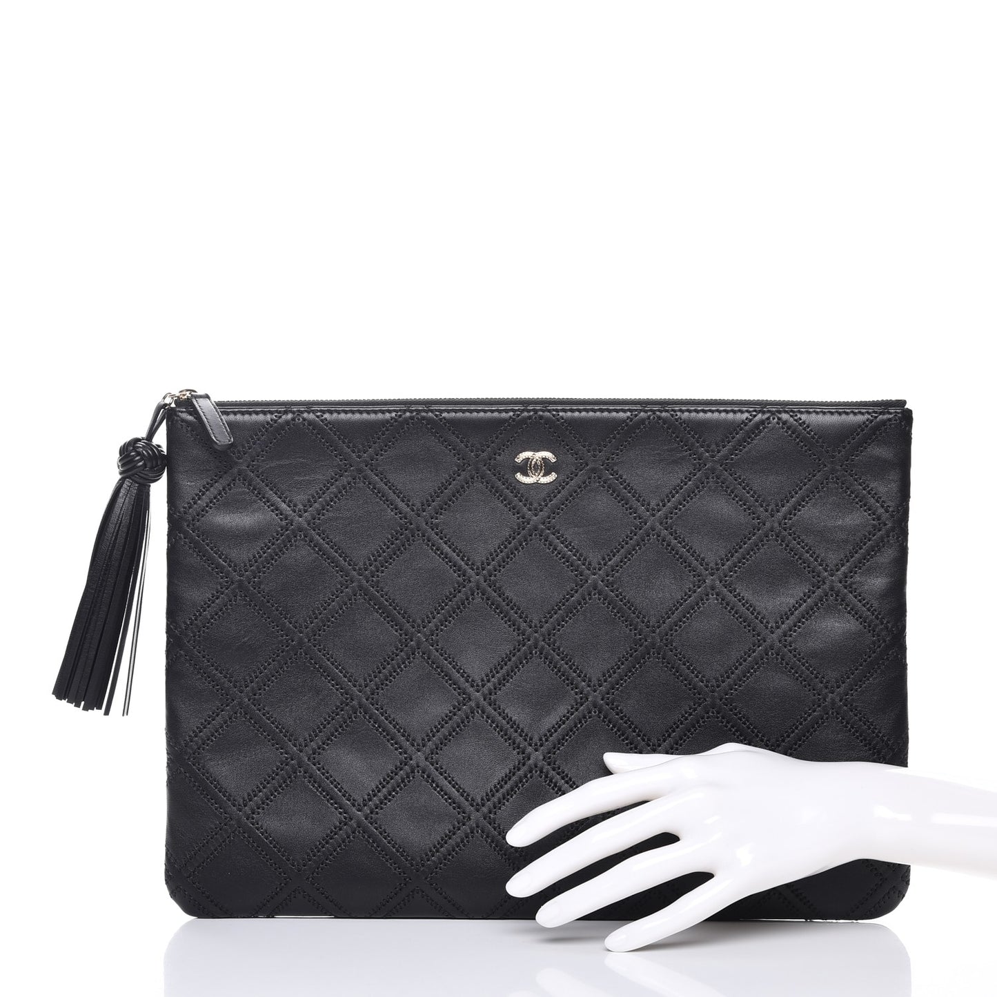 Calfskin Quilted Tassel CC Cosmetic Case Black