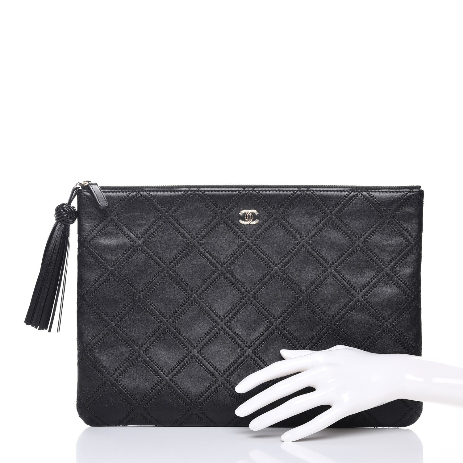 Chanel Calfskin Quilted Tassel CC Cosmetic Case Black 2 of 8