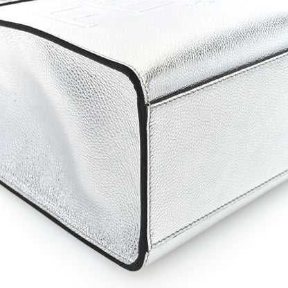 Fendi Metallic Calfskin Logo Embossed Small Fendi Sunshine Shopper Tote Argento 8 of 9