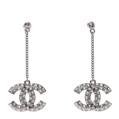 Chanel Baguette Crystal CC Drop Earrings Silver 1 of 4