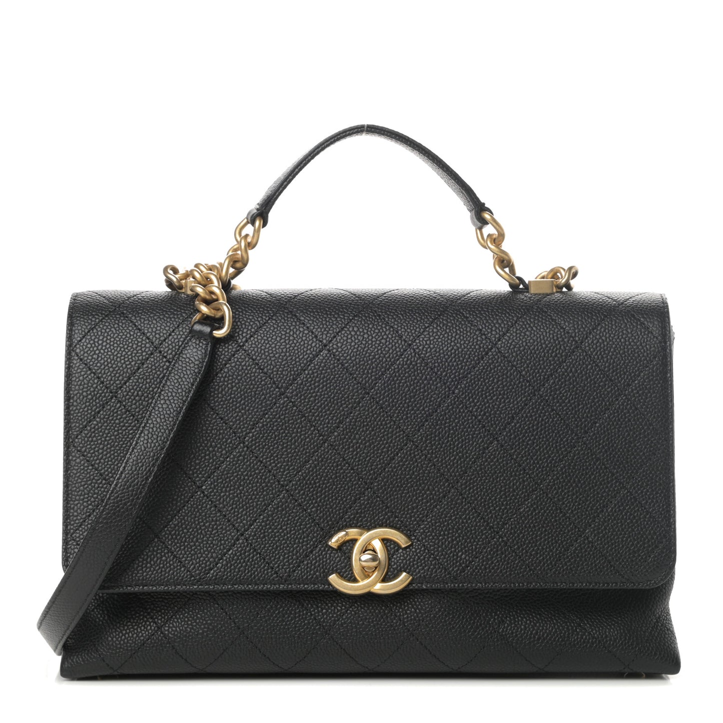Grained Calfskin Stitched Flap Black