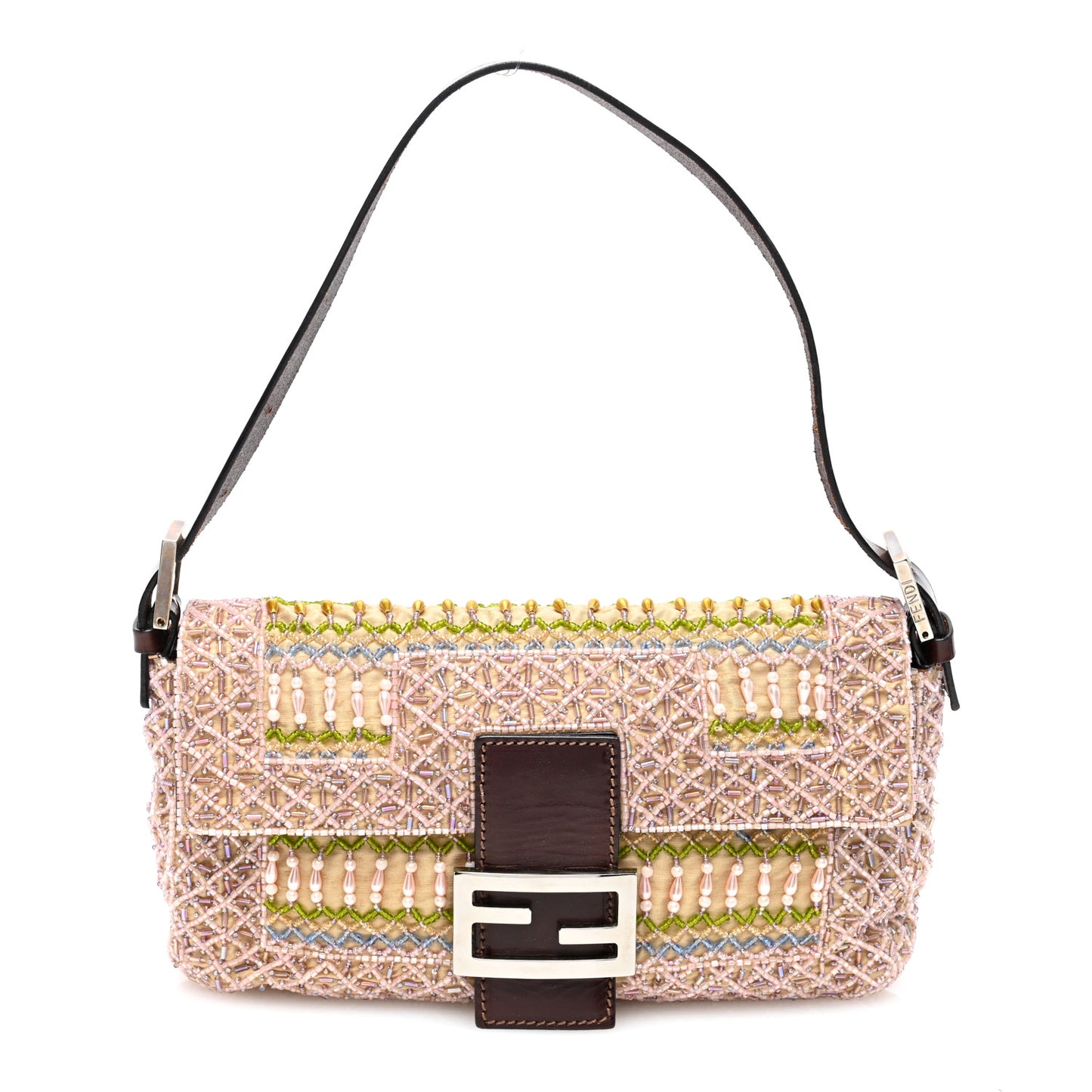Linen Crystal Beaded Baguette Beige Multicolor