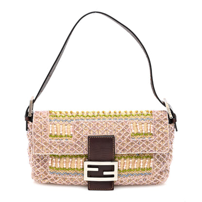 Fendi Linen Crystal Beaded Baguette Beige Multicolor 1 of 12