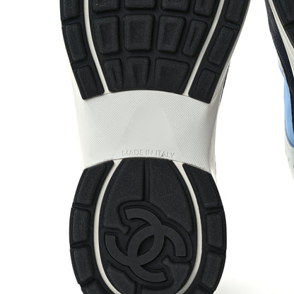 Chanel Fabric Suede Calfskin Mesh Womens CC Sneakers 39.5 Black Blue Ivory 8 of 9
