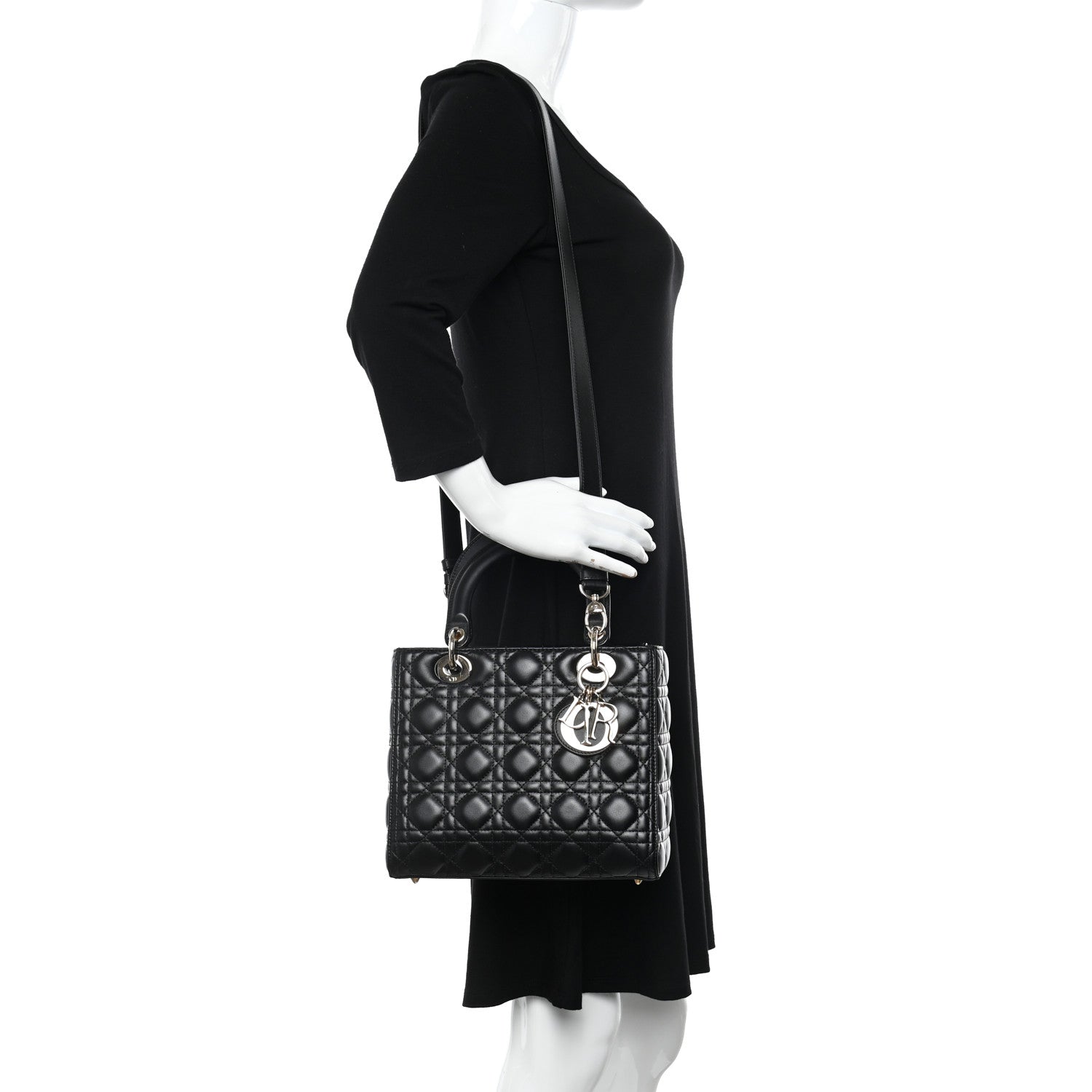 Christian Dior Lambskin Cannage Medium Lady Dior Black 2 of 11