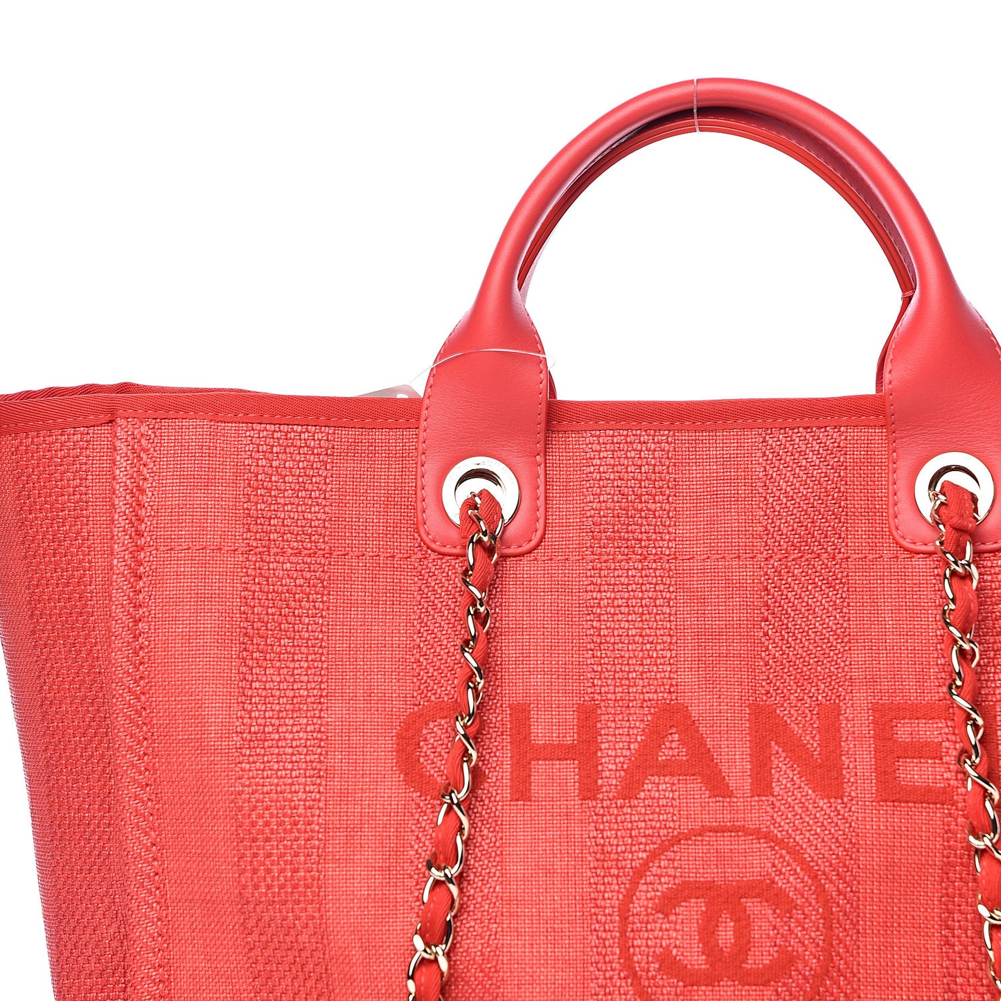 Straw Raffia Calfskin Striped Large Deauville Tote Red