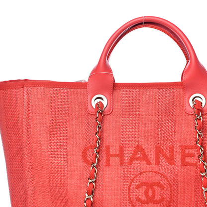 Chanel Straw Raffia Calfskin Striped Large Deauville Tote Red 10 of 11