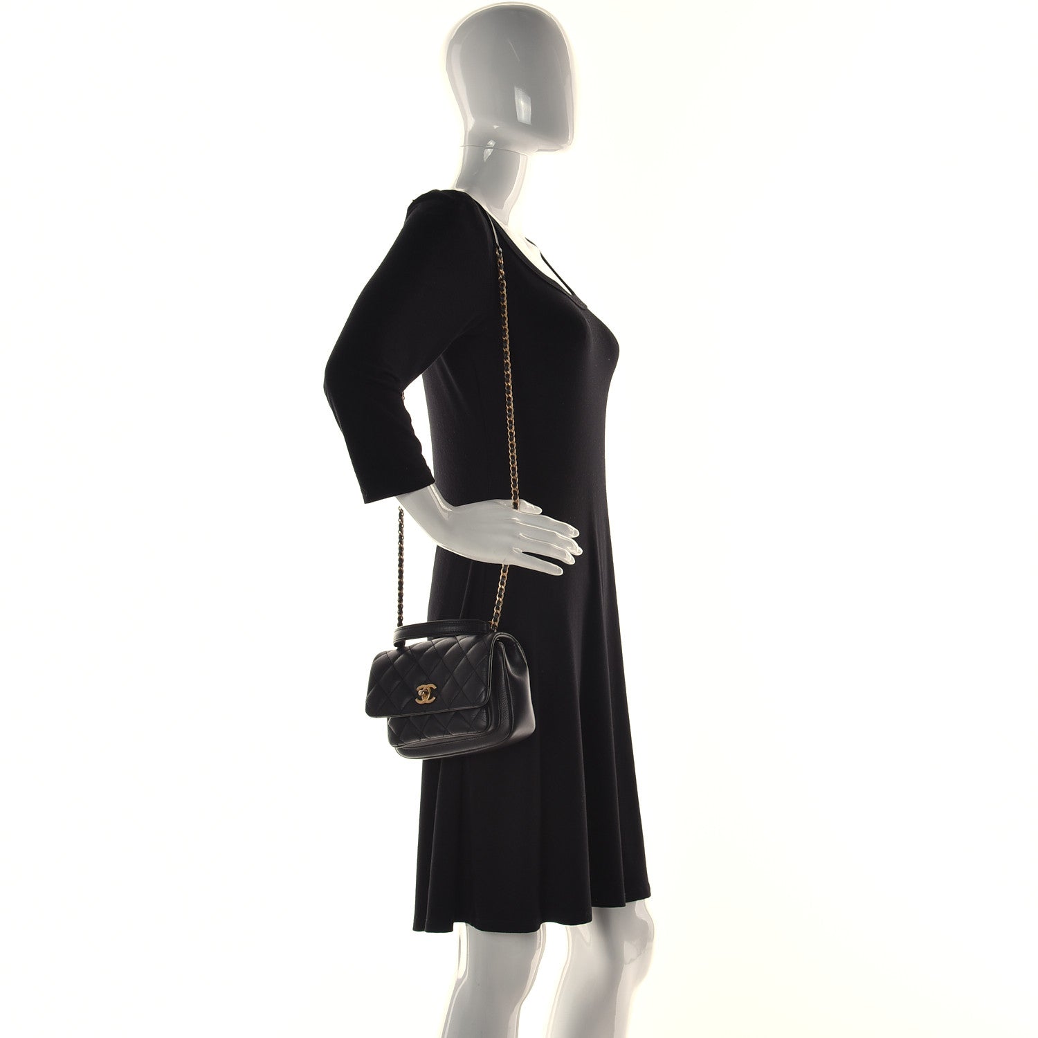 Chanel Calfskin Quilted Top Handle Flap Black 2 of 11