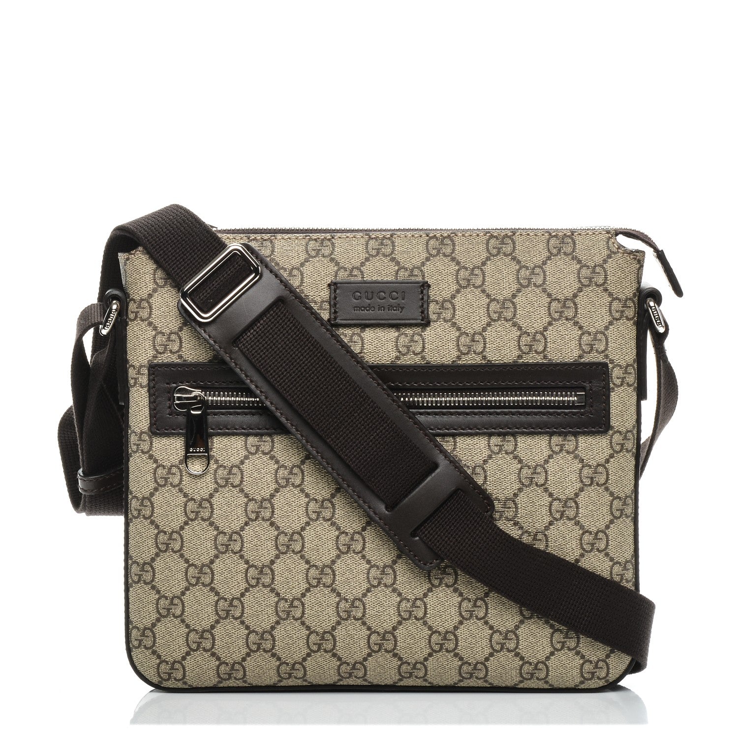 Gucci GG Supreme Monogram Selleria Calfskin Small Flat Messenger Bag Beige Ebony Cocoa Marrone Scuro 1 of 7