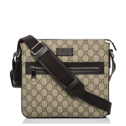 Gucci GG Supreme Monogram Selleria Calfskin Small Flat Messenger Bag Beige Ebony Cocoa Marrone Scuro 1 of 7