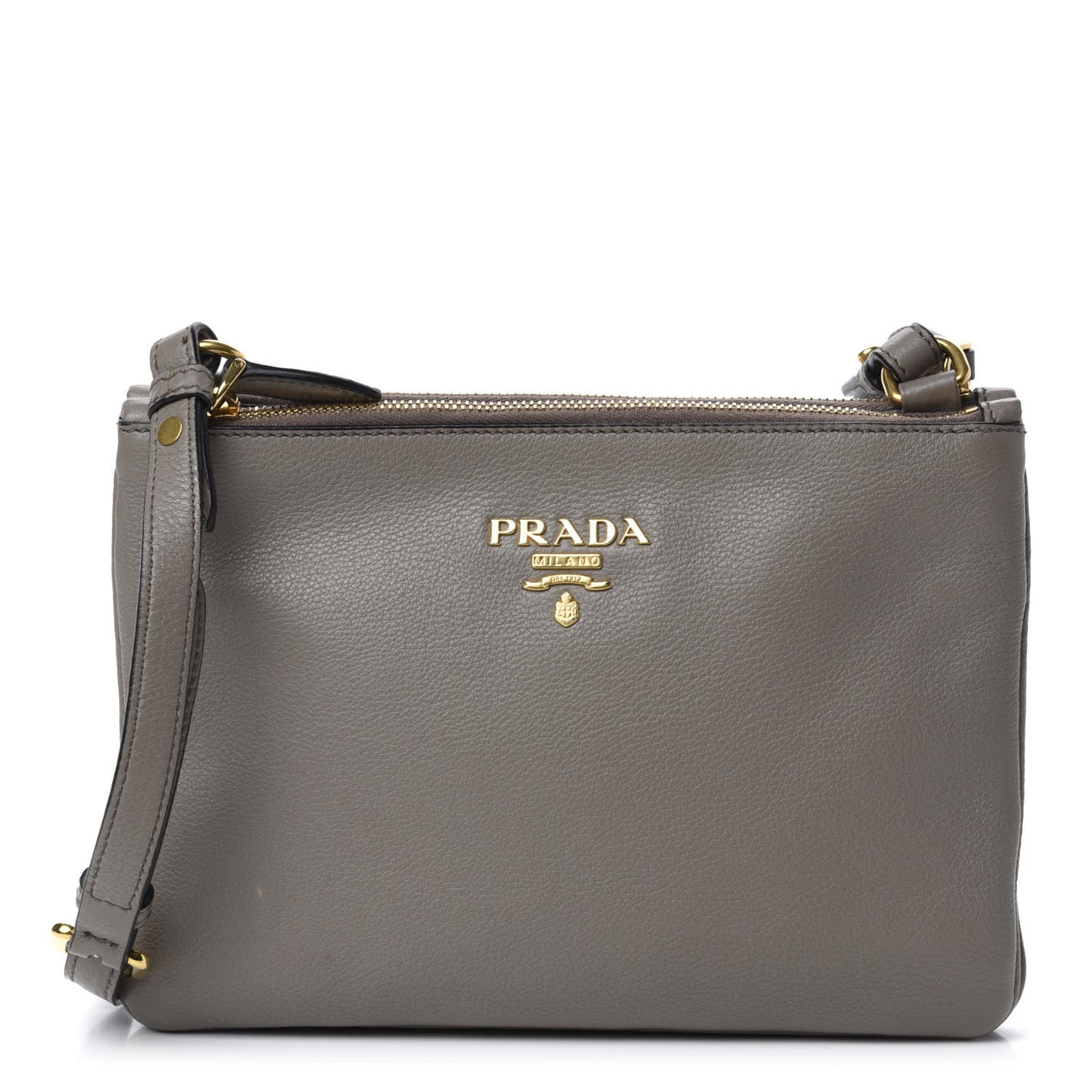 Vitello Phenix Double Zip Crossbody Bag Argilla
