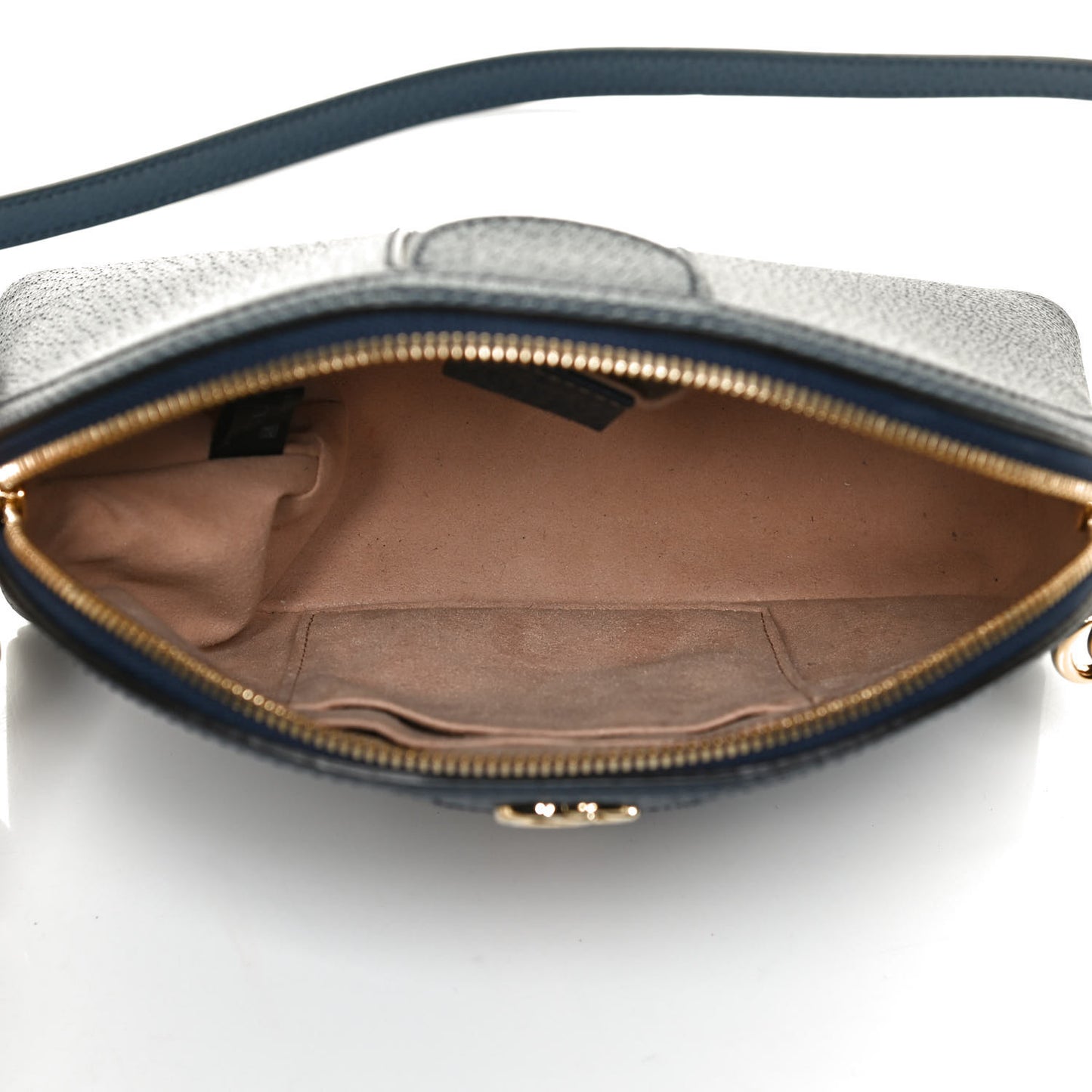 Textured Dollar Calfskin Web Small Ophidia Dome Shoulder Bag Blue Agata