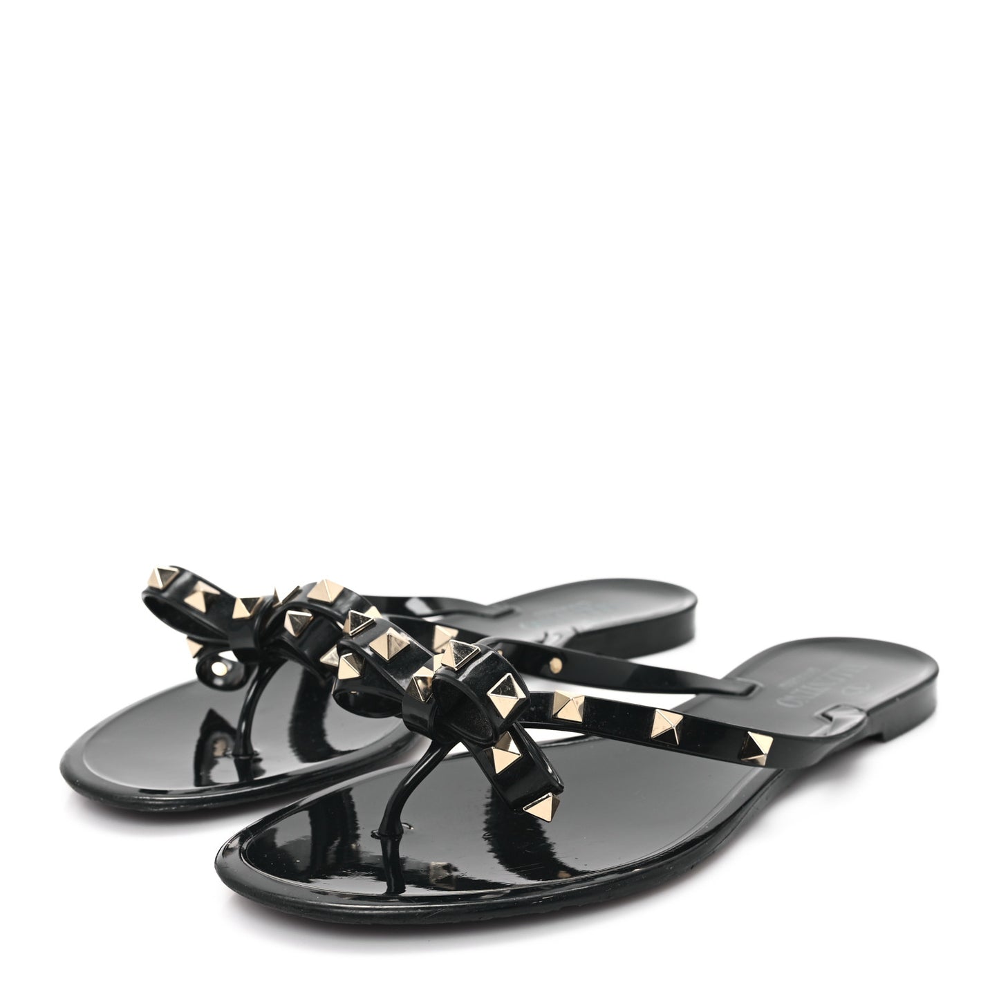 PVC Jelly Rockstud Bow Thong Sandals 40 Black