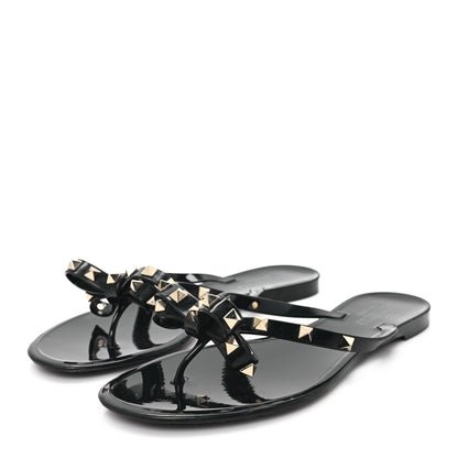 Valentino Garavani PVC Jelly Rockstud Bow Thong Sandals 40 Black 4 of 8