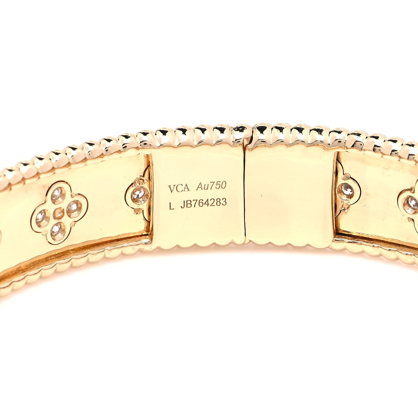 18K Yellow Gold Diamond Perlee Clovers Bangle Bracelet L