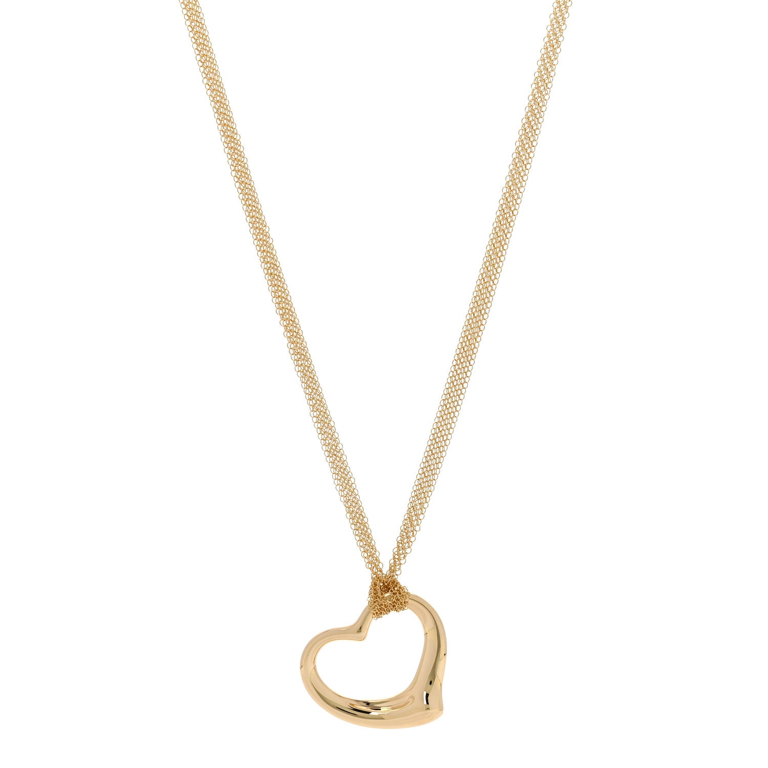 Tiffany 18K Yellow Gold 36mm Elsa Peretti Open Heart Mesh Necklace 1 of 4