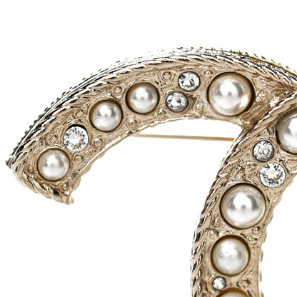 Chanel Pearl Crystal CC Brooch Gold 3 of 5