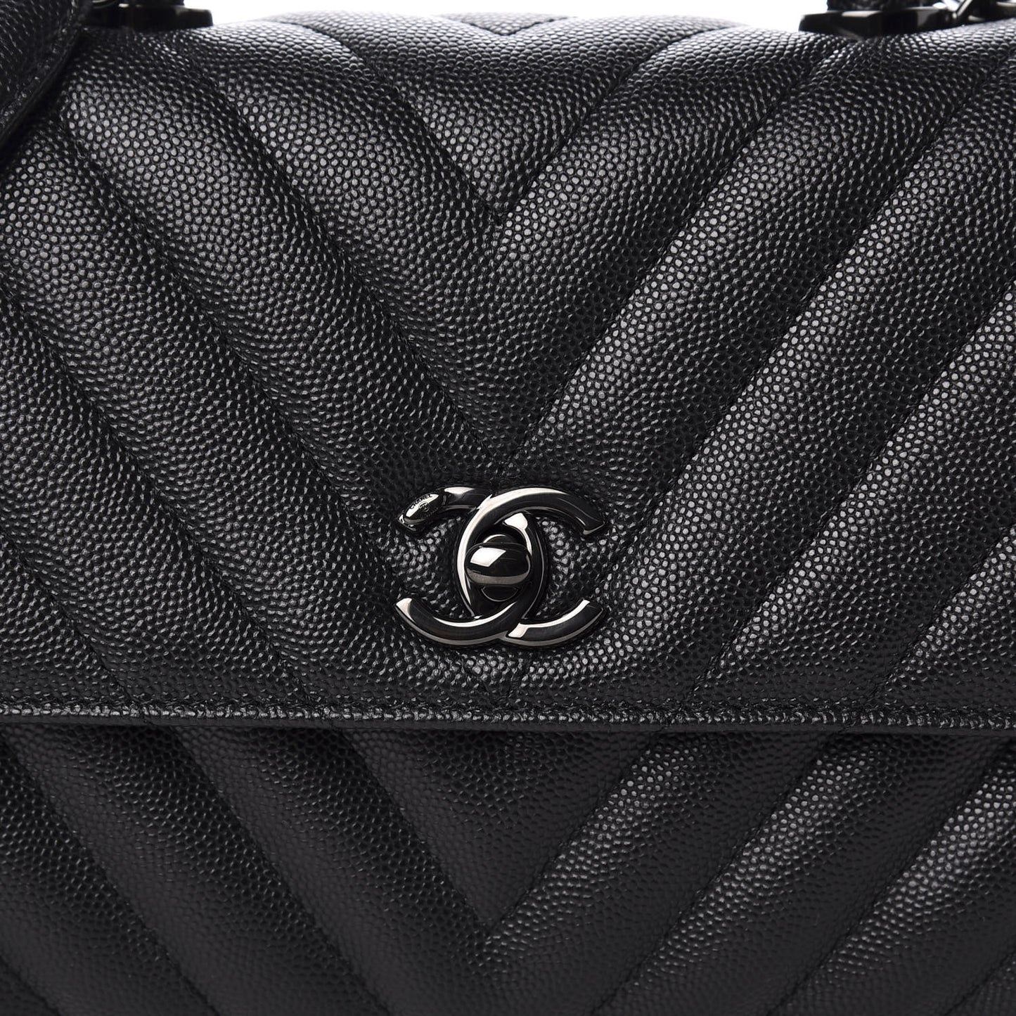 Caviar Chevron Quilted Mini Coco Handle Flap So Black