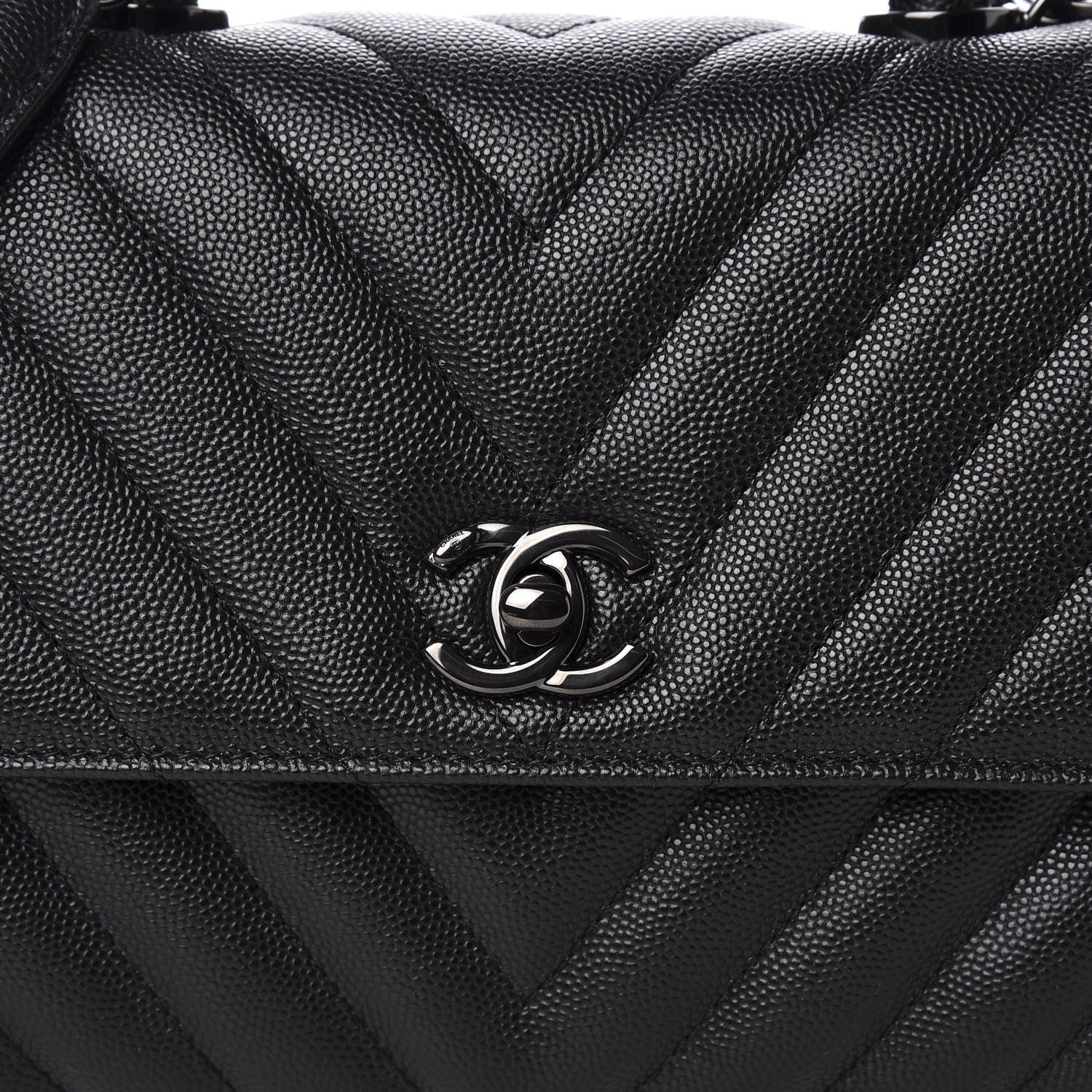 Chanel Caviar Chevron Quilted Mini Coco Handle Flap So Black 10 of 11