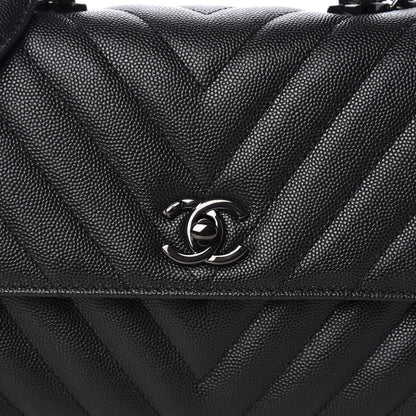 Chanel Caviar Chevron Quilted Mini Coco Handle Flap So Black 10 of 11