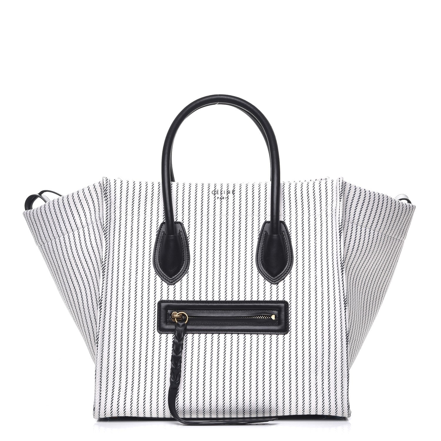 Celine Cotton Canvas Striped Medium Phantom Luggage White Navy 1 of 8