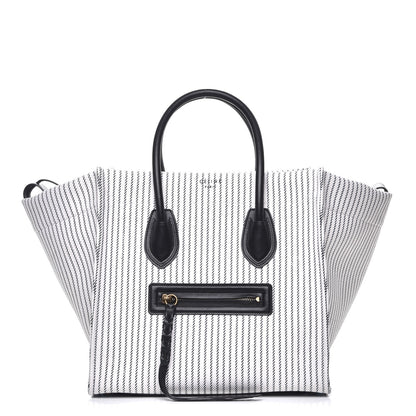 Celine Cotton Canvas Striped Medium Phantom Luggage White Navy 1 of 8