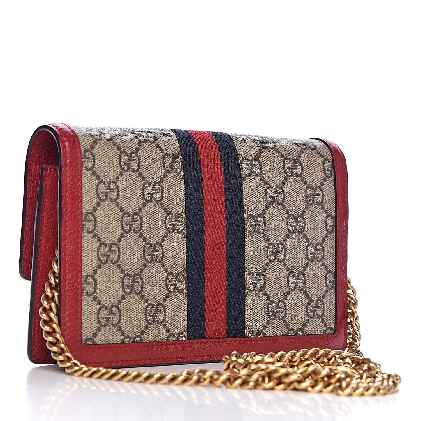 GG Supreme Monogram Web Queen Margaret Chain Wallet Red