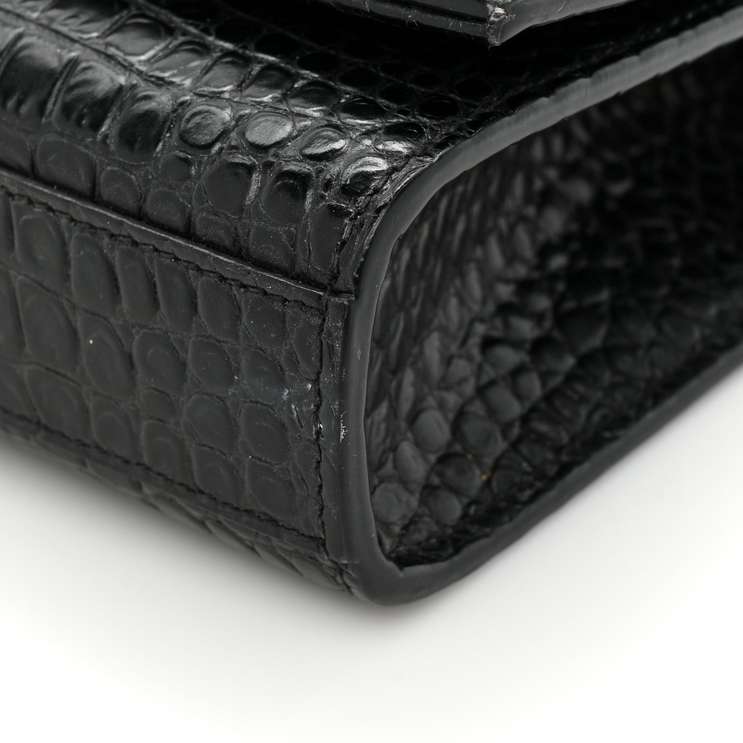 Calfskin Crocodile Embossed Medium Classic Monogram Kate Tassel Satchel Black
