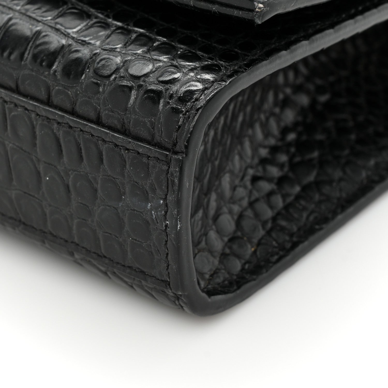 Saint Laurent Calfskin Crocodile Embossed Medium Classic Monogram Kate Tassel Satchel Black 15 of 19