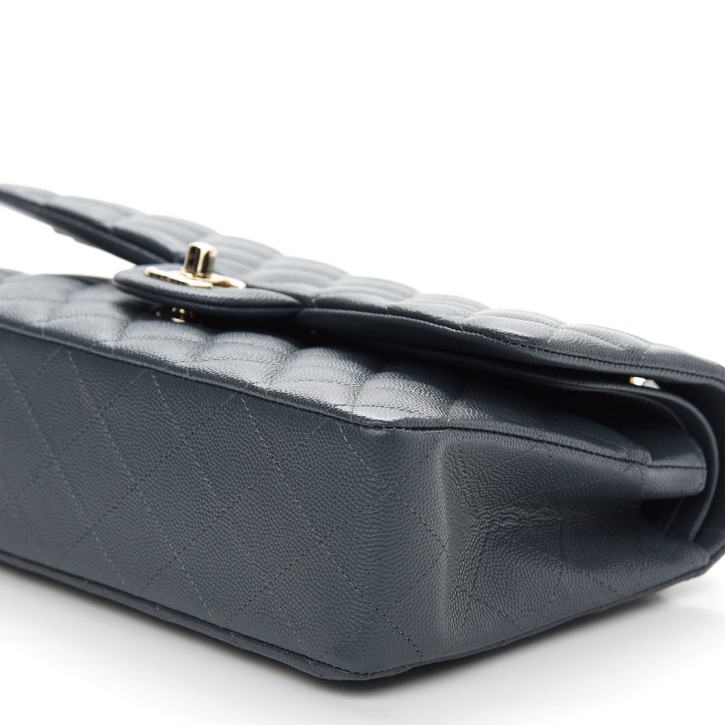 Caviar Quilted Medium Double Flap Dark Grey