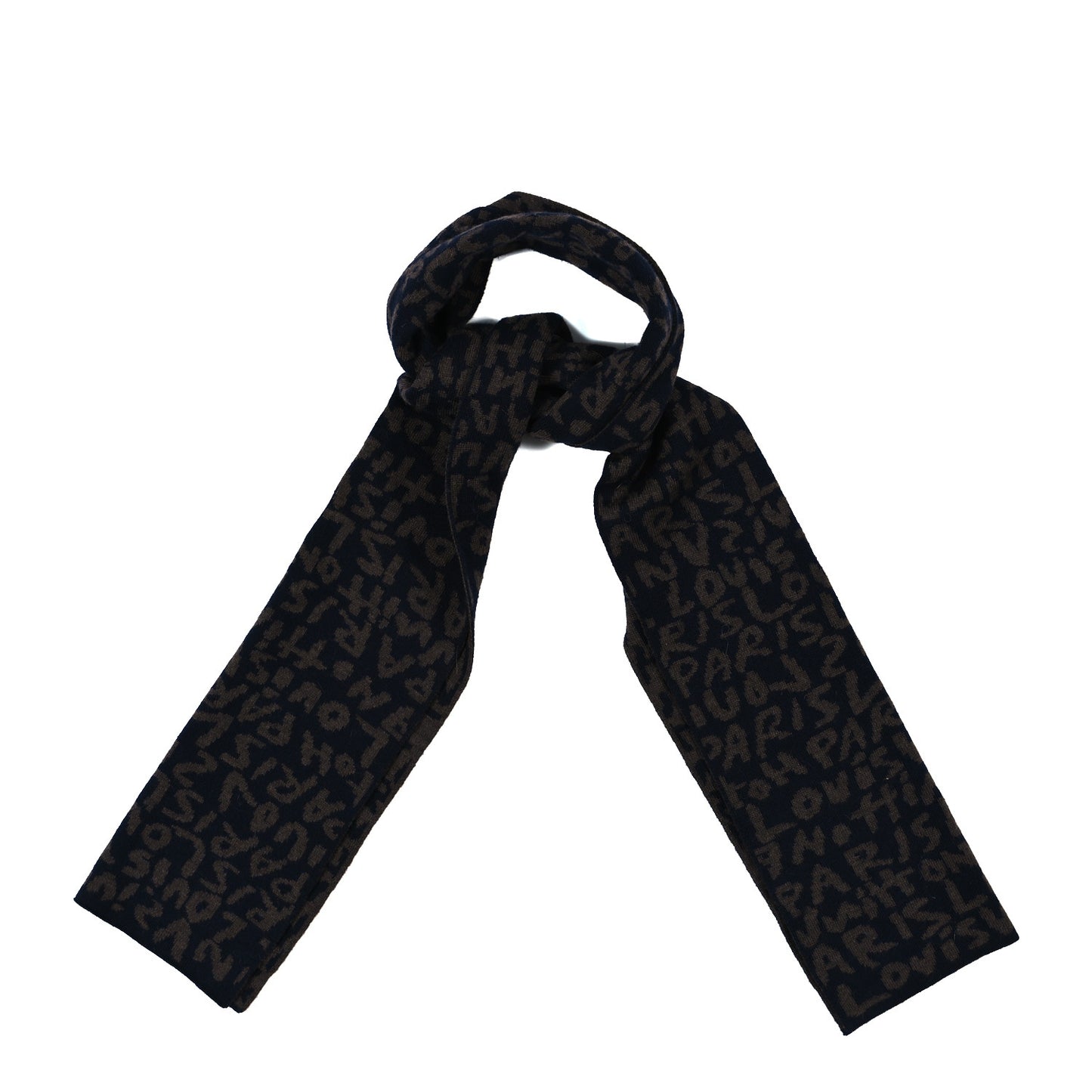 Wool Graffiti Scarf Brown Navy