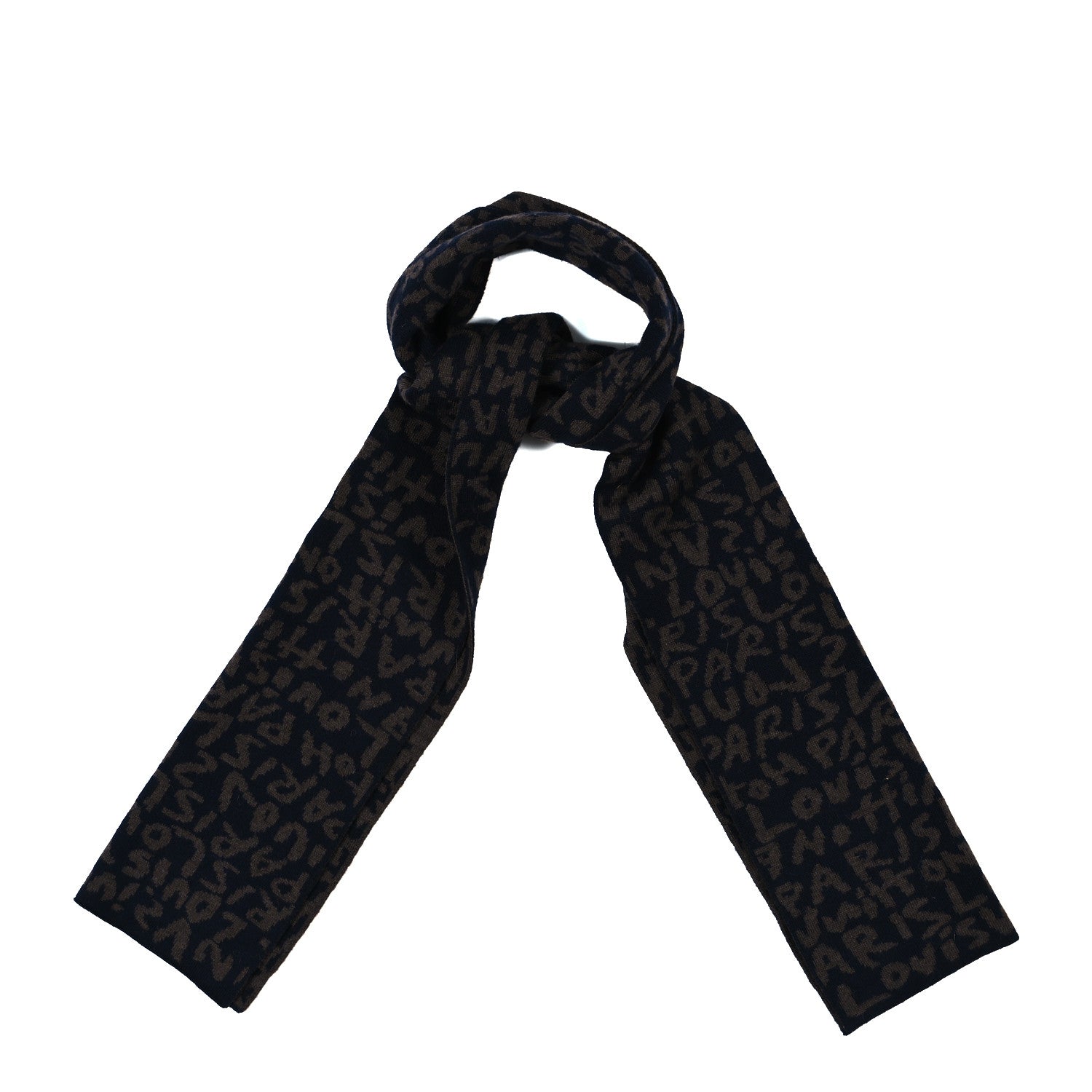 Louis Vuitton Wool Graffiti Scarf Brown Navy 1 of 3