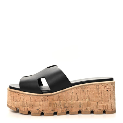 Hermes Calfskin Cork Eze 30 Sandals 38 Black 1 of 9