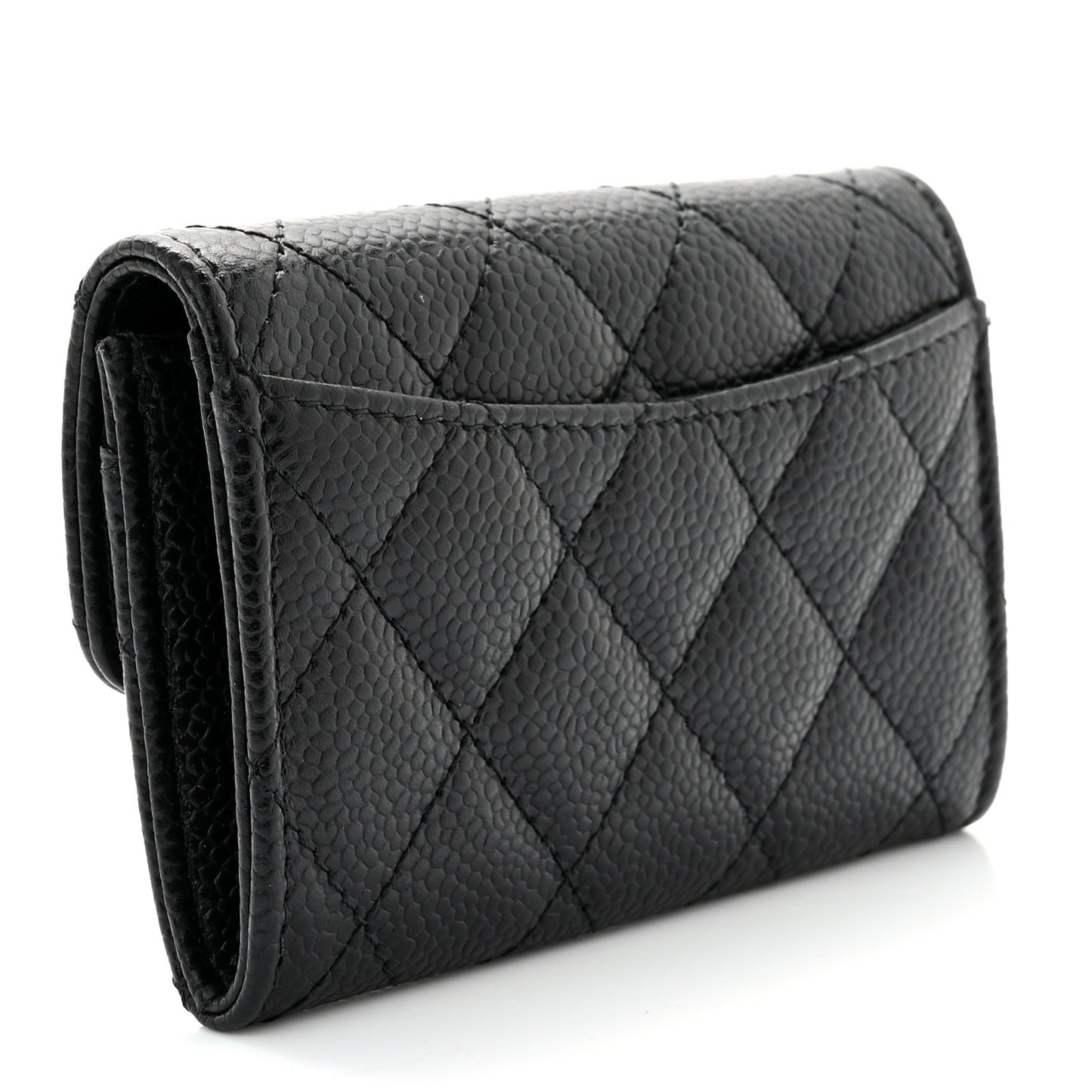 Caviar Quilted Flap Card Holder Wallet Black