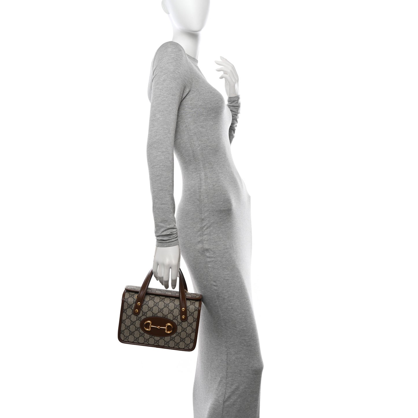 GG Supreme Monogram Azalea Calfskin Mini Horsebit 1955 Foldover Top Handle Bag Beige Ebony Brown Sugar