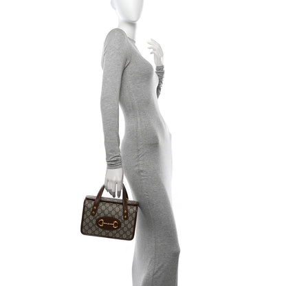 Gucci GG Supreme Monogram Azalea Calfskin Mini Horsebit 1955 Foldover Top Handle Bag Beige Ebony Brown Sugar 2 of 11