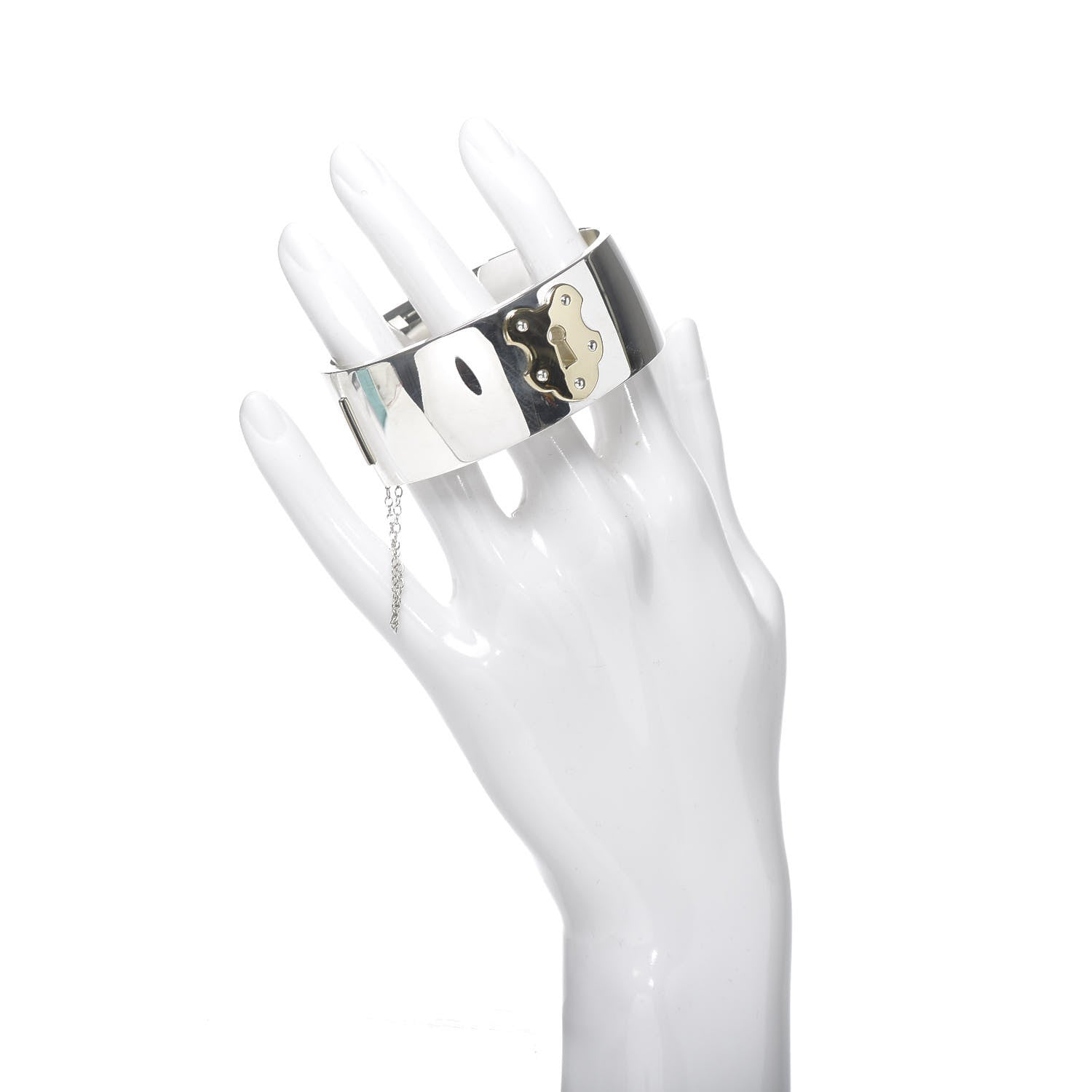 Tiffany Sterling Silver 18K Yellow Gold Lock Hinged Bangle Bracelet 2 of 5