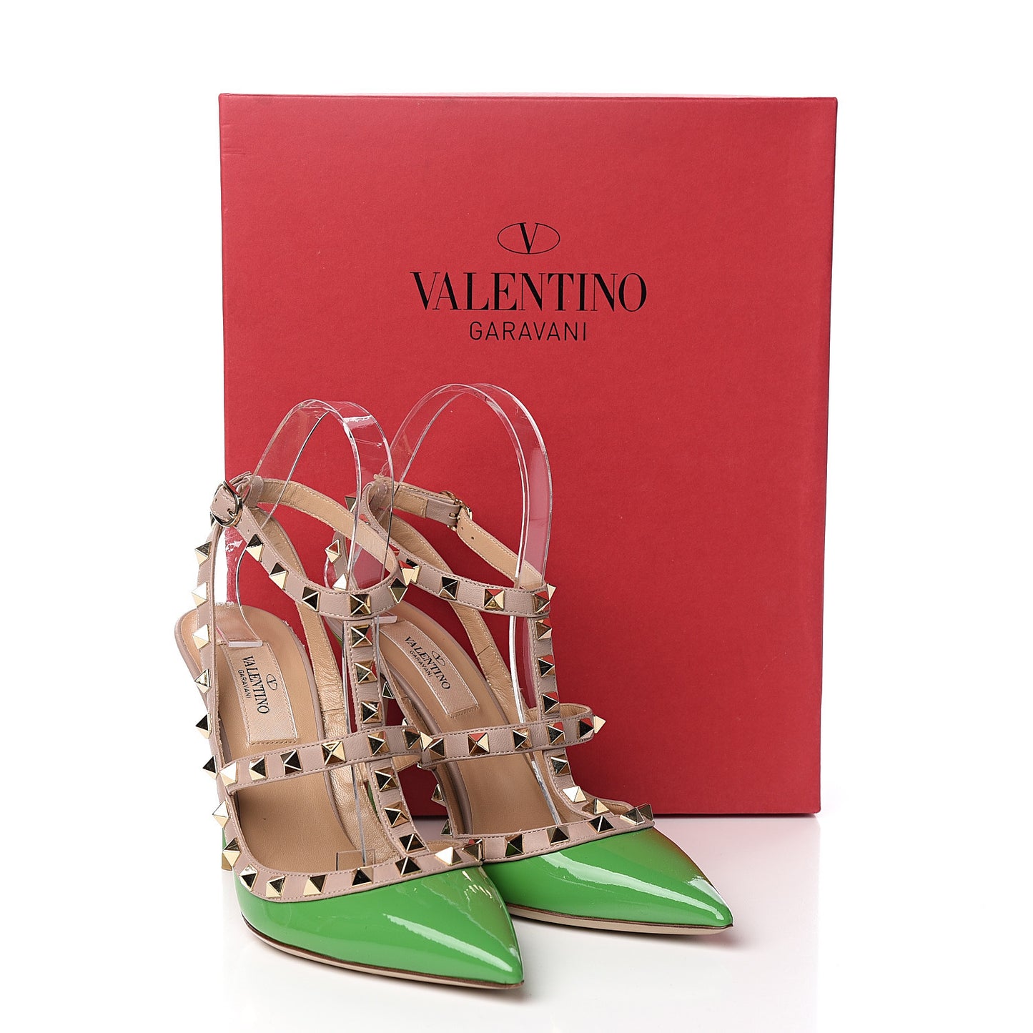 Patent Nappa Rockstud Ankle Strap 100mm Pumps 36.5 Green Poudre