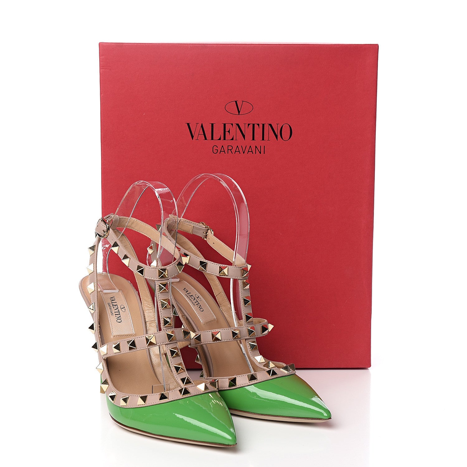 Valentino Garavani Patent Nappa Rockstud Ankle Strap 100mm Pumps 36.5 Green Poudre 8 of 8