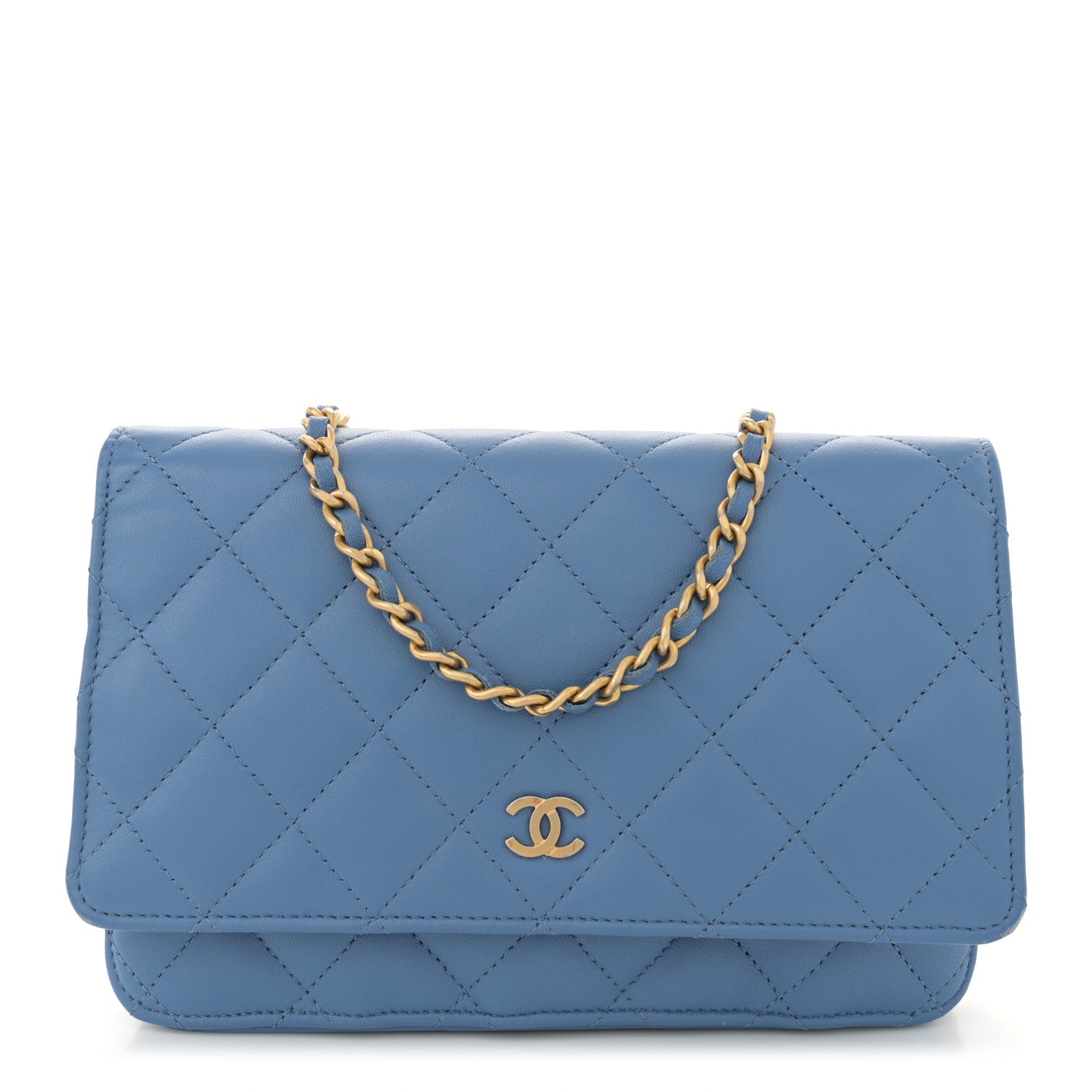 Chanel Lambskin Quilted Wallet On Chain WOC Light Blue 1 of 14