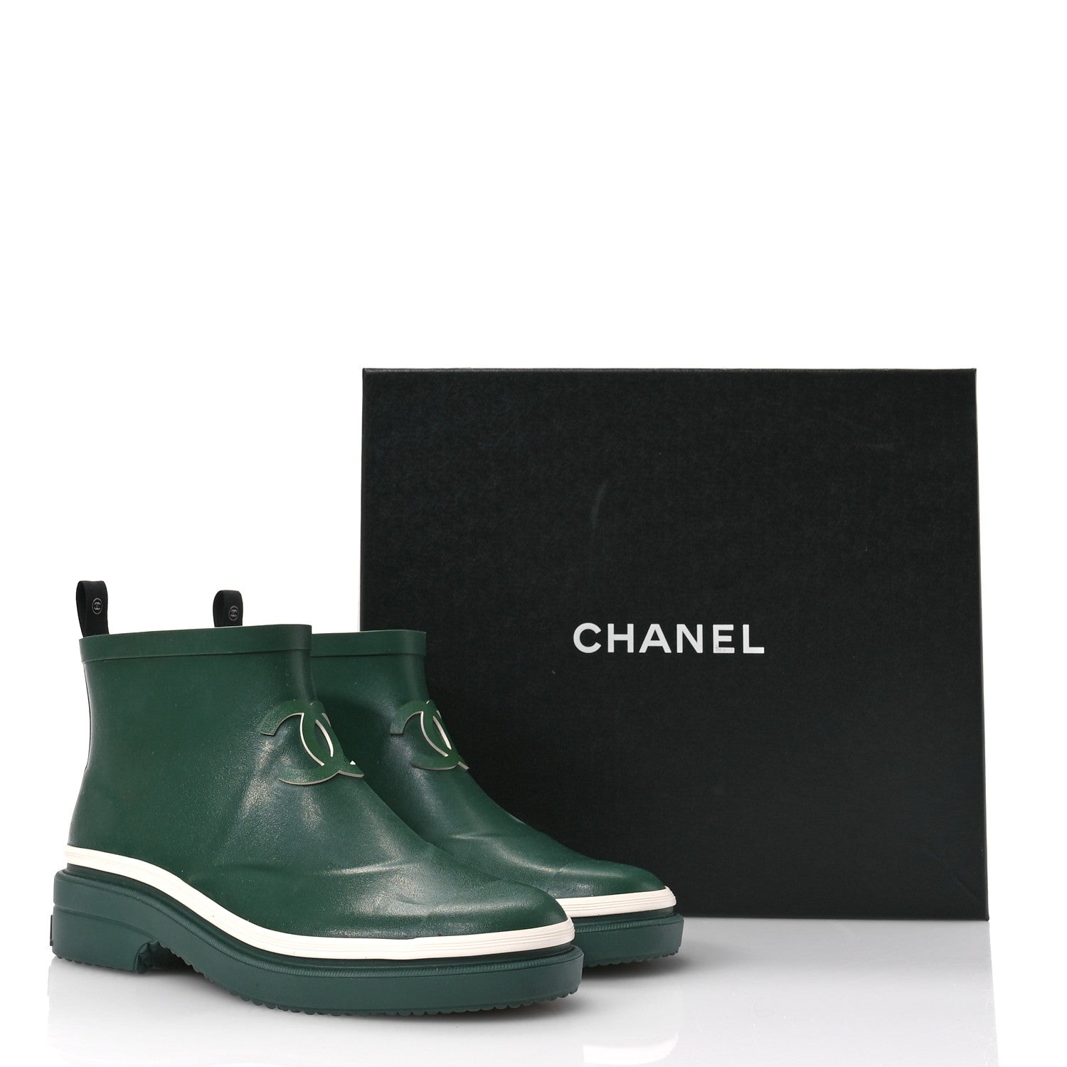 Chanel Rubber CC Short Rain Boots 38 Dark Green 1661728 – FASHIONPHILE