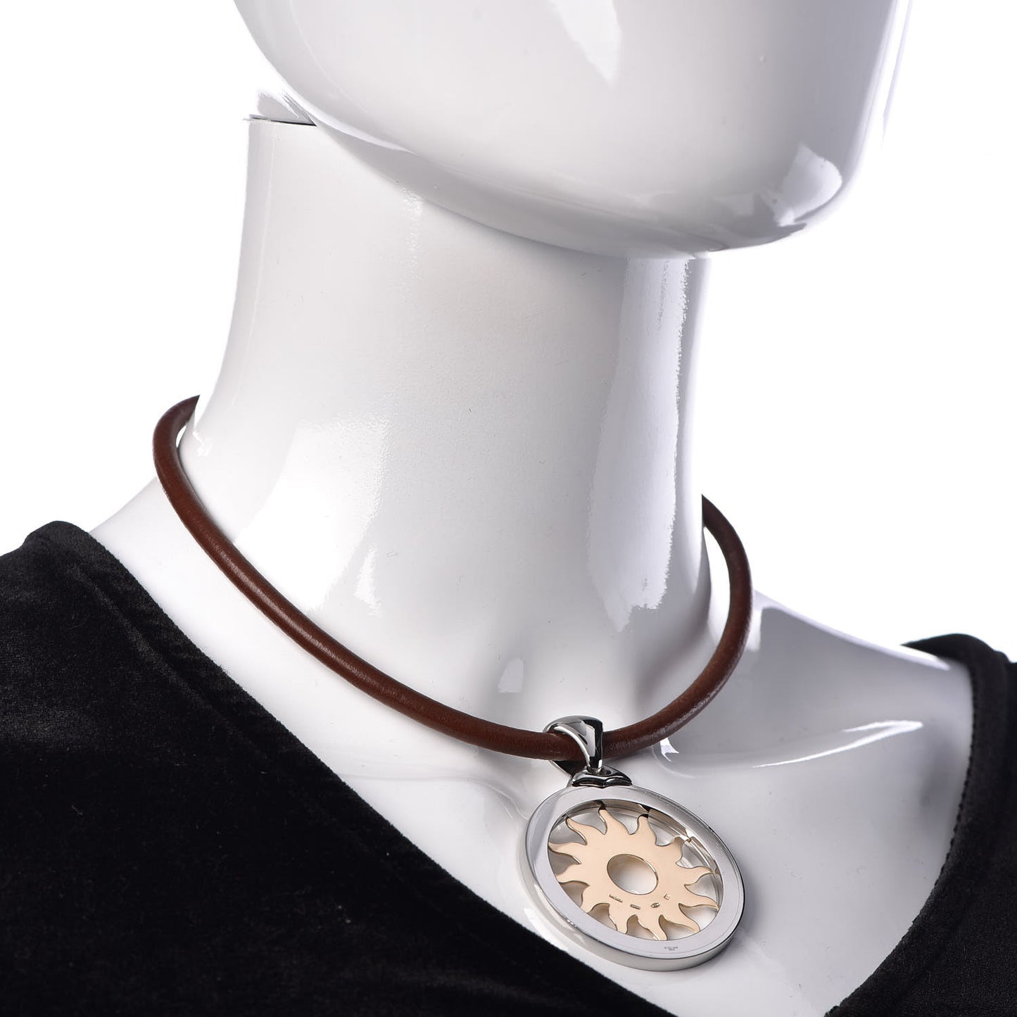 18K Yellow Gold Stainless Steel Tondo Sun Pendant Necklace