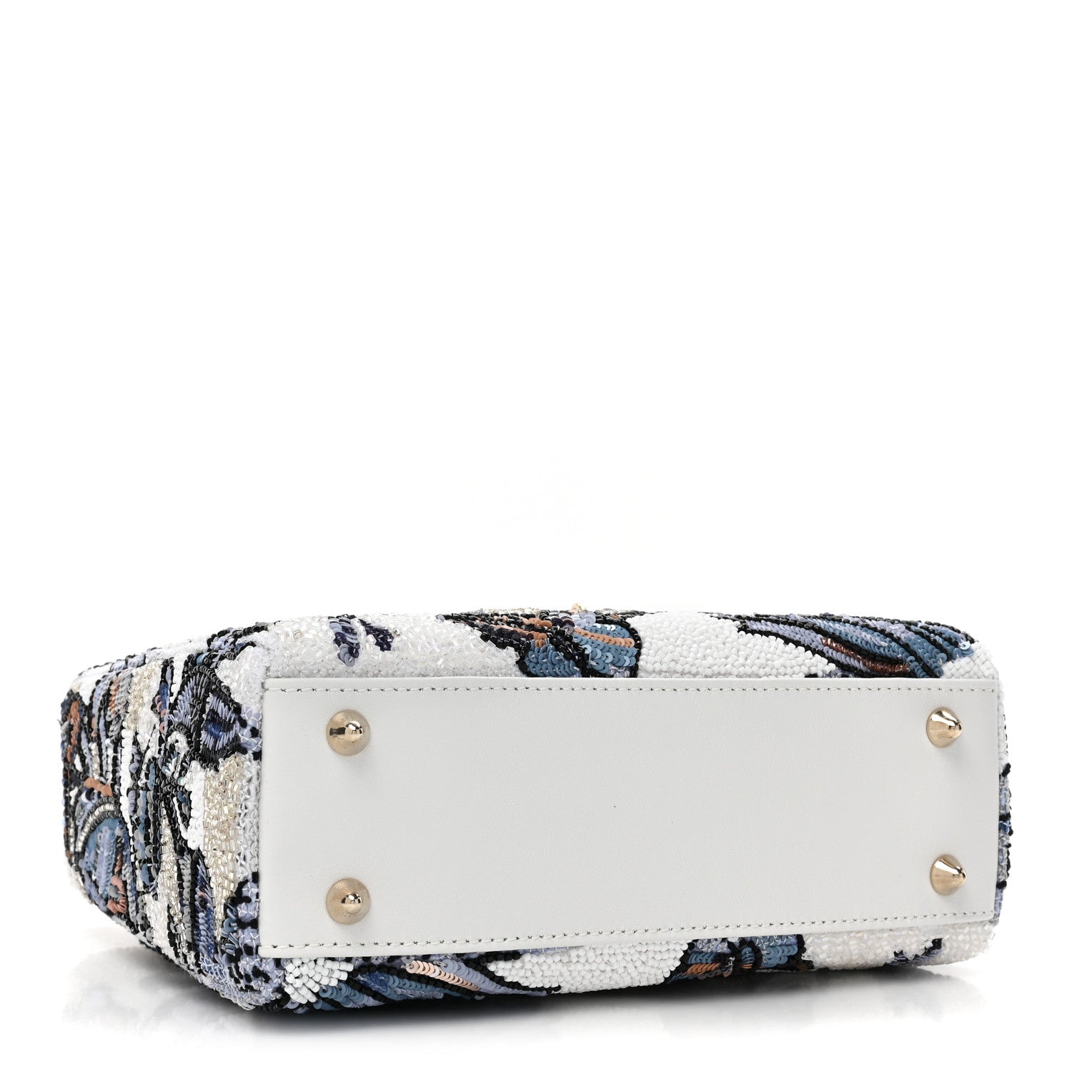 Christian Dior Calfskin Toile De Jouy Beaded Sequin Embroidered Small Mexico Lady Dior White Pastel Midnight Blue 4 of 9